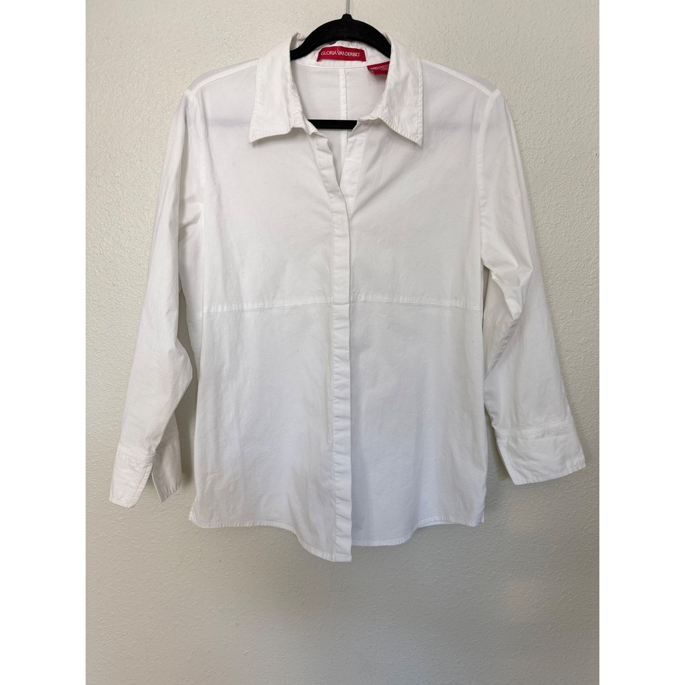 Gloria Vanderbilt White Button Down Shirt Large GVM 4331-LH Long Sleeve Stretch